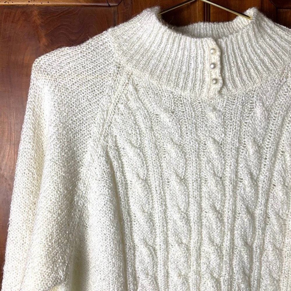 Vintage Cream Cable Knit Mock Turtleneck Acrylic Sweater - Picture 6 of 10